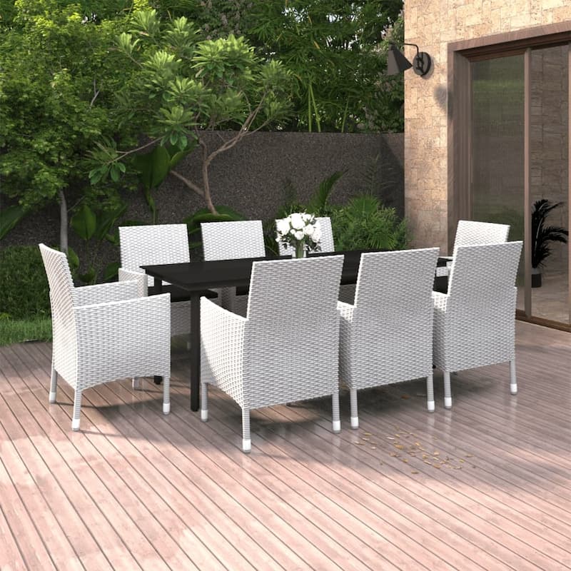 vidaXL Patio Dining Set Outdoor Table and Chair Set Poly Rattan and Glass - White 9-Piece