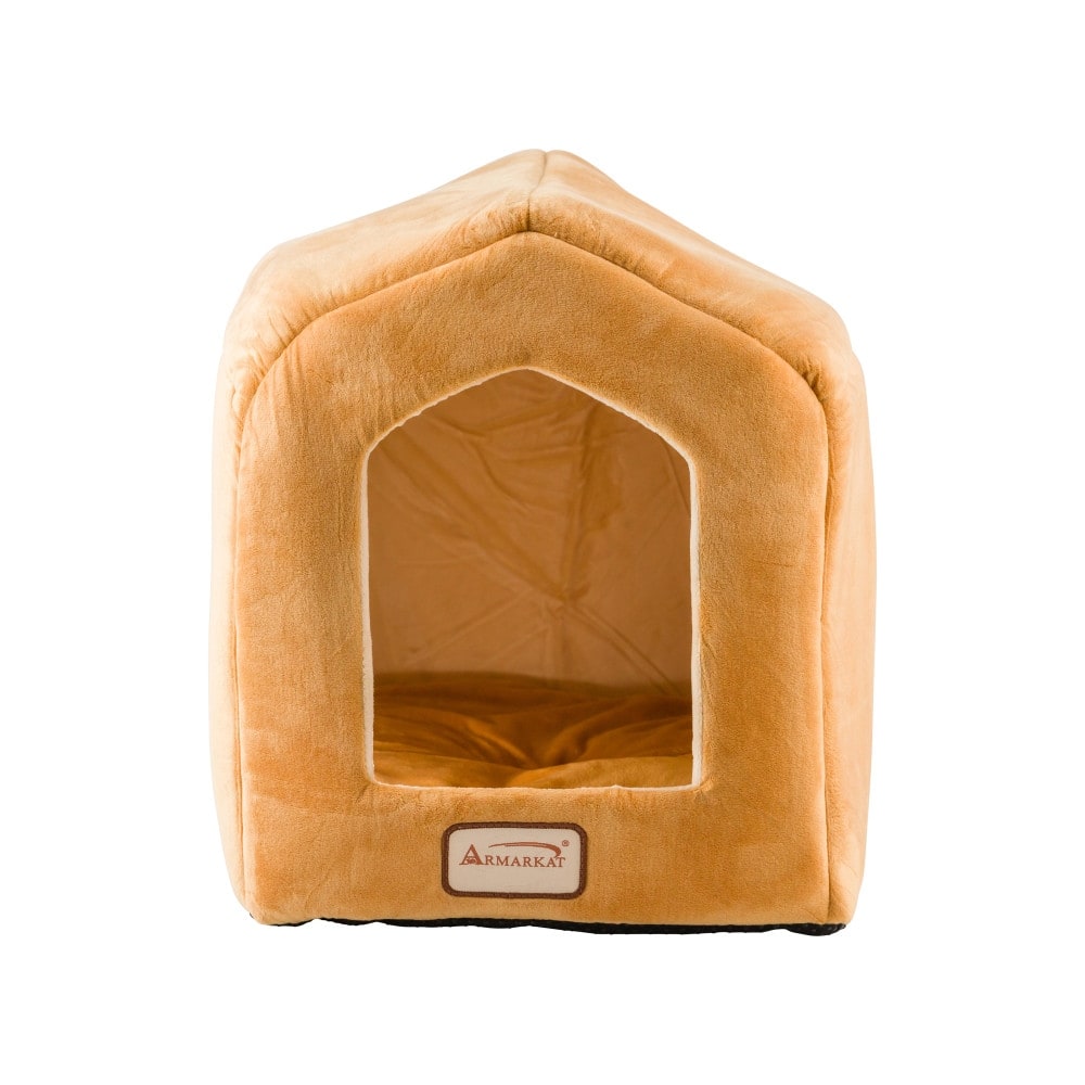 Small Indoor Cat house, Cat Beds With Mat, MachIne Washable, Earth Brown and Beige - 18"L x 14"W x 15"H