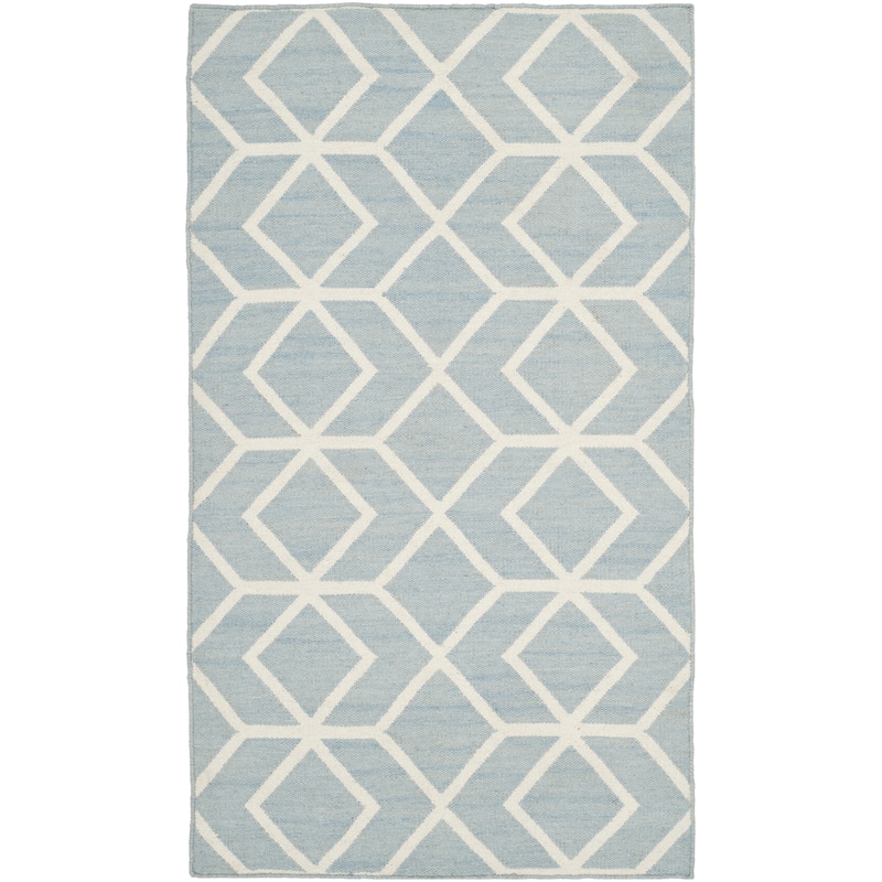SAFAVIEH Handmade Flatweave Dhurries Kruttika Modern Moroccan Wool Rug - 3' x 5' - Blue/Ivory