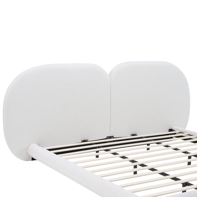 Christopher Knight Home - Lunara Modern Teddy Fleece Upholstered Platform Bed Frame with Split Headboard, Heavy-Duty Support