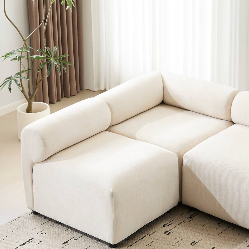 83 in. 4-Piece Beige Fabric L Shaped Modular Sofa for Living Rooms