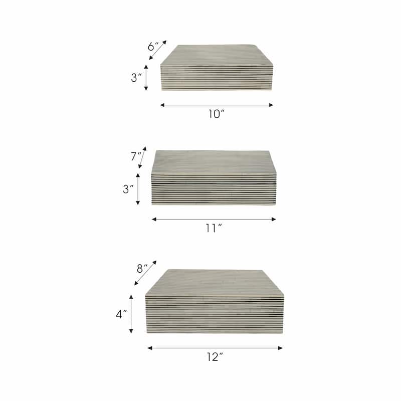 Resin Wood Storage Boxes Contemporary Design (Set of 3) - 4", 3" White - 12" x 8" x 4"