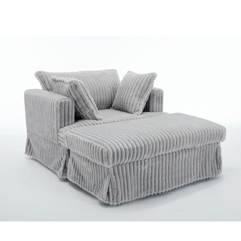 47.7" Oversized Corduroy Chaise Longue with Ottoman