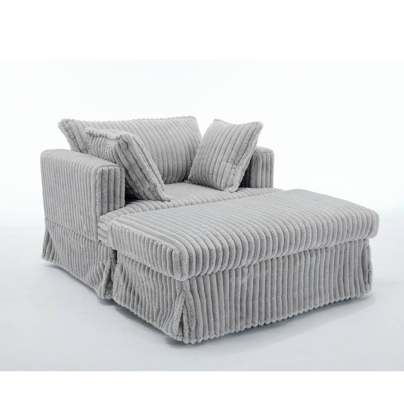 Light Gray Modern 47.8" Upholstered Oversized Chaise Longue Chair with Ottoman and Pillows