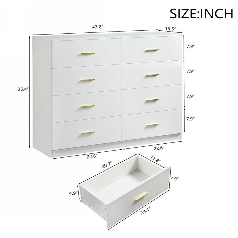8 Drawers Dresser for Bedroom, 47.25" Wide Dresser & Chest of Drawers, Storage Dressers Organizer for Living Room Entryway