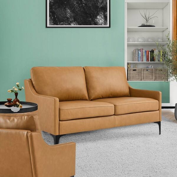 Genoa Modern Tan Leather Upholstered Loveseat Bed Bath & Beyond