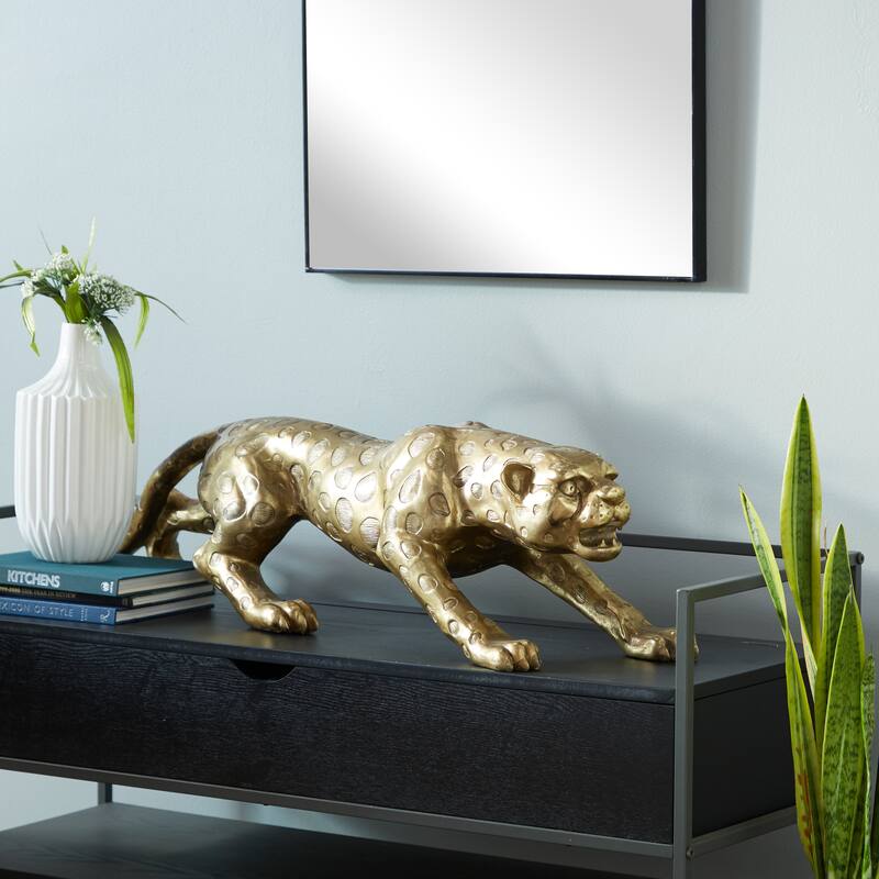 Stylish Polystone Leopard Sculpture - Silver or Gold