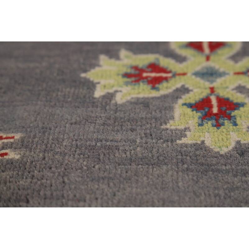 Hand Knotted Oriental 100% Wool Carpet Traditional Geometric Greys & Charcoal Kazak Area Rug - 11' 11'' X 9' 0''
