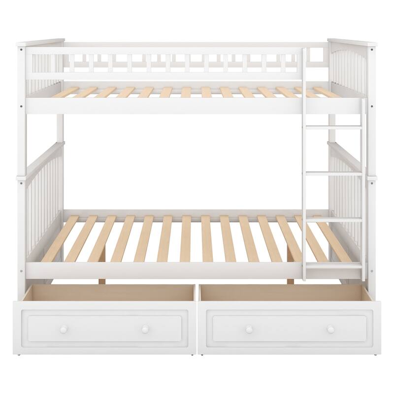 Full Over Full Wood Bunk Bed with Drawers and Guardrail
