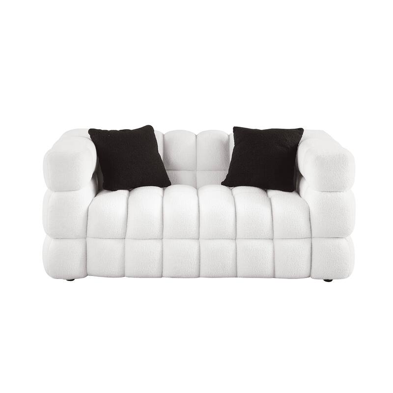 62.2" Boucle Marshmallow Sofa, 2-Seater with 35.8" Deep Seat, Human-Engineered Design for US Homes