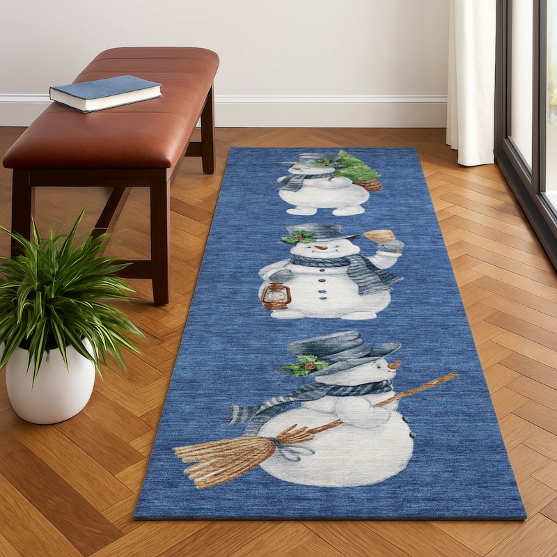 Premium Washable Super Soft Winter Holiday Snowman Mayfield Rug - Navy - 2'3" x 7'6"