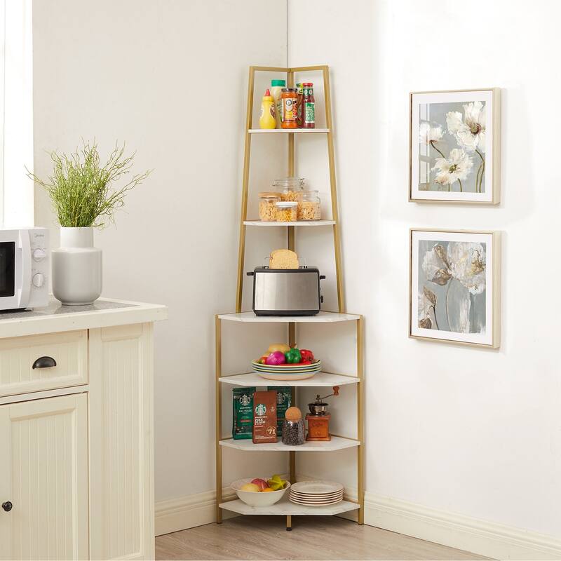 VECELO 6-Tier Corner Bookshelf 68.5" Open Shelves Space-Saving Multifunctional Storage for Living Room Kitchen Balcony