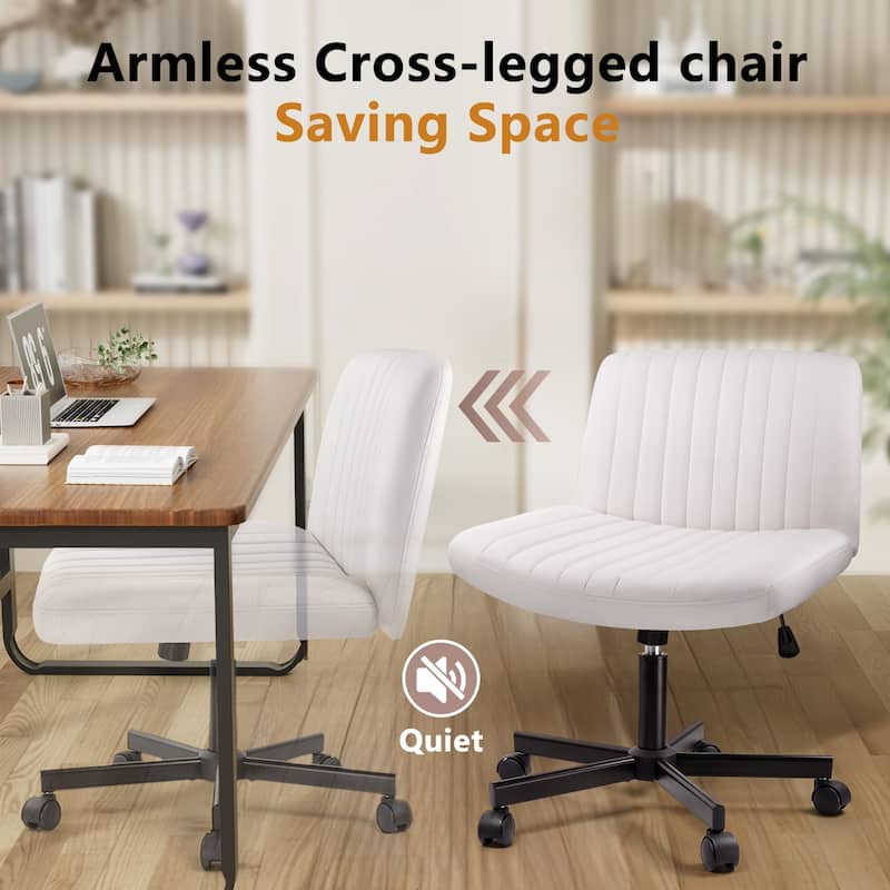 Bossin Criss Cross Chair Armless Office Desk Chair with Wheels,Fabric Padded Cross Legged Chair, Swivel Wide Seat Vanity Chair