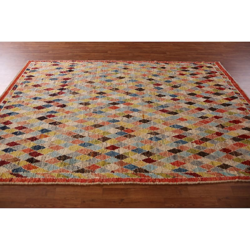 All-Over Trellis Geometric Moroccan Oriental Rug Handmade Wool Carpet - 6'7" x 9'11"