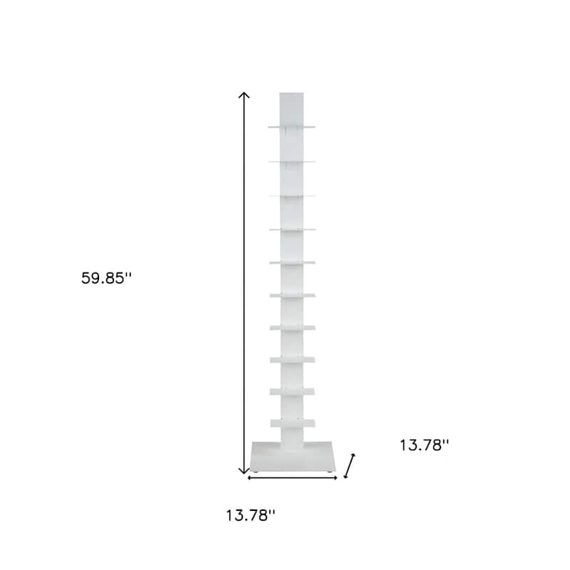 HomeRoots 60" Dark Gray Metal Ten Shelf Modern Tower Bookcase - 13.78" W x 59.85" H x 13.78" D