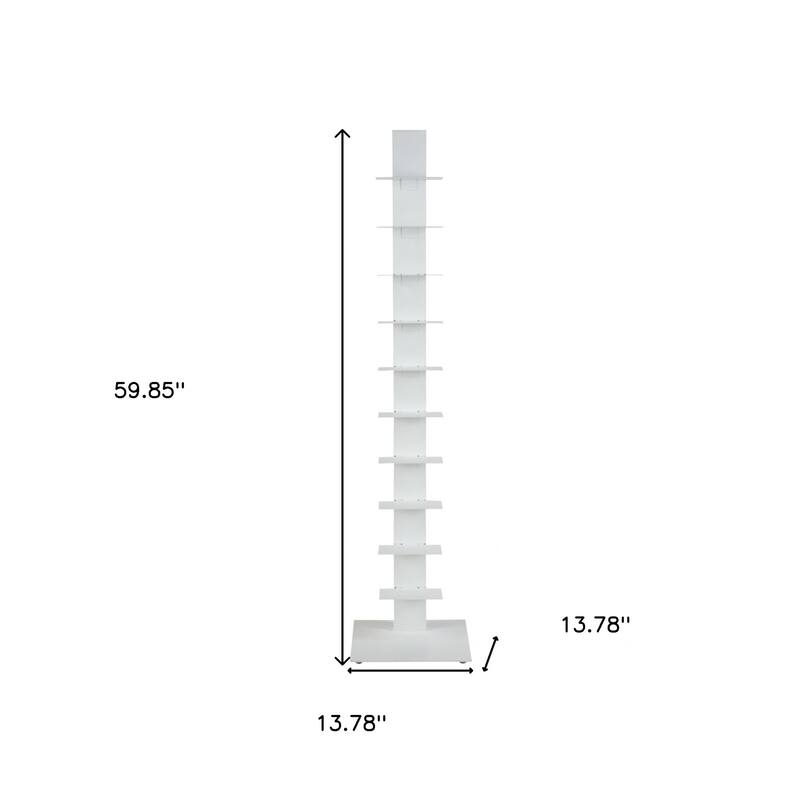 HomeRoots 60" Dark Gray Metal Ten Shelf Modern Tower Bookcase - 13.78" W x 59.85" H x 13.78" D
