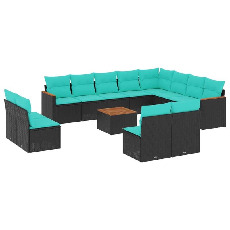 vidaXL 12/13 Piece Patio Sofa Set with Cushions Black/Gray Poly Rattan - 24.4 x 24.4 x 27.2