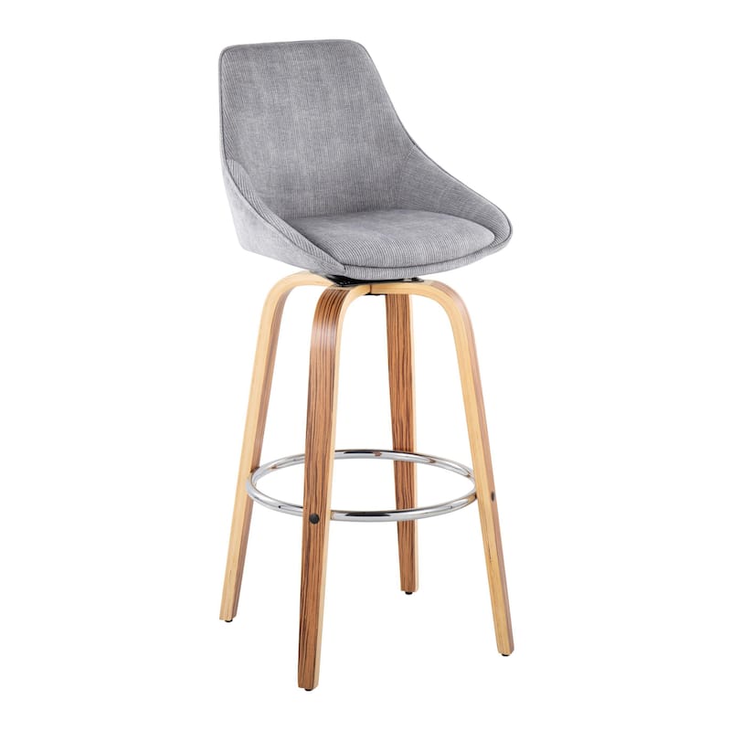 Carson Carrington Alba 30" Fixed-Height Bar Stool with Bent Wood Legs & Round Footrest (Set of 2) - Grey Corduroy/Zebra Wood/Chrome