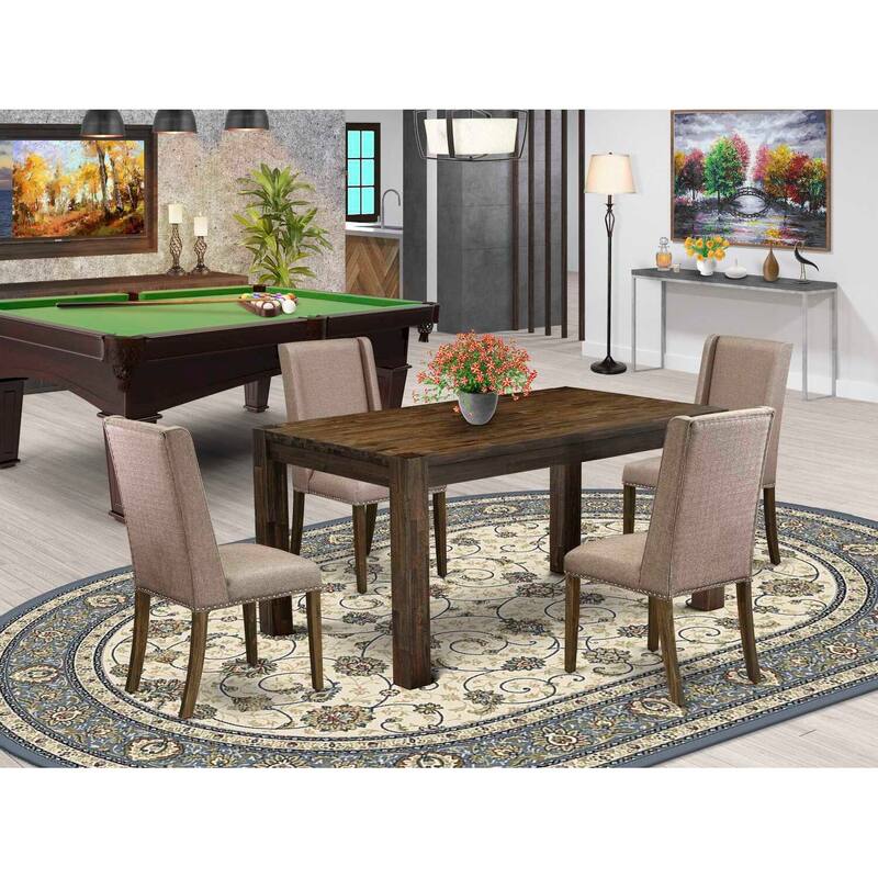 5-Piece Natural Brown Finish Solid Wood Top Rectangular Dining Room Set (Seats-4)