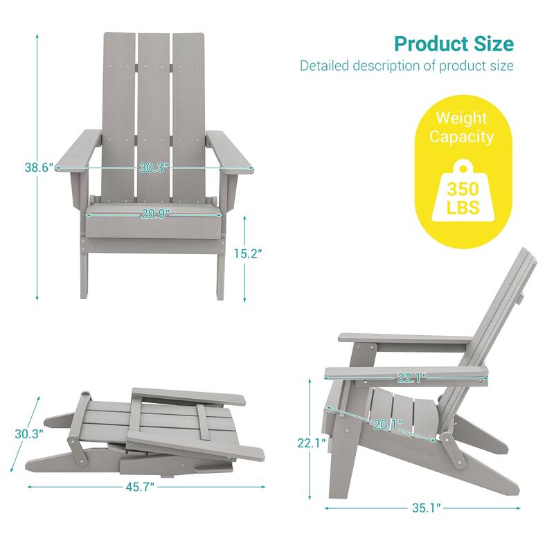 BONOSUKI Folding Adirondack Chair,Weather Resistant Patio Chair-Set of 2