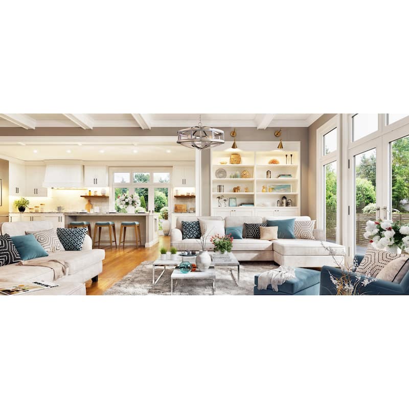 Eglo Montrose 4-Light Chandelier w/ Acacia Wood in Brushed Nickel - Brushed Nickel