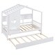 preview thumbnail 9 of 14, White Twin Size Wooden House Bed with Trundle & Storage Shelf