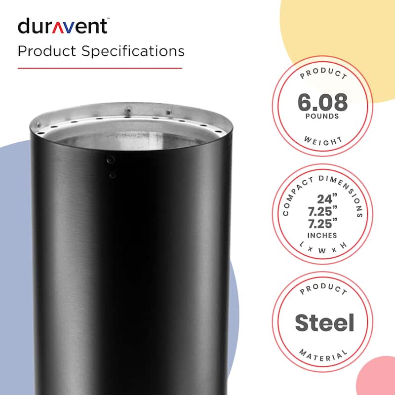DuraVent DVL 6DVL-24 6 Inch Galvanized Steel Double Wall Stove Pipe, Black - 6.08