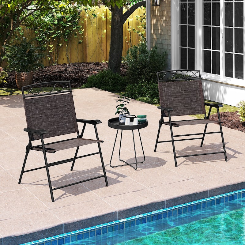 Gymax 4 Pack Patio Folding Chairs Outdoor Dining Chairs w/ Backrests &