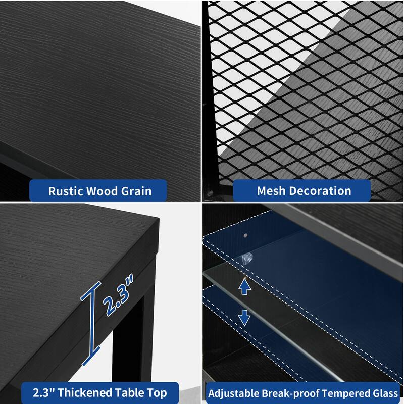 Industrial Wood TV Stand with LED Light with Open Storage Shelves Power Outlets Bluetooth Remote