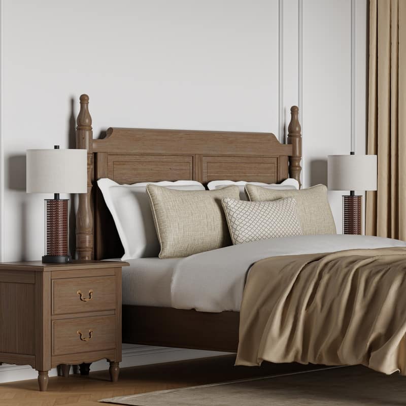 KAWOTI Modern Table Lamp with USB Charging Ports&AC Outlet, Glass&Rattan Design - W12" x H23.5" (Set of 2)