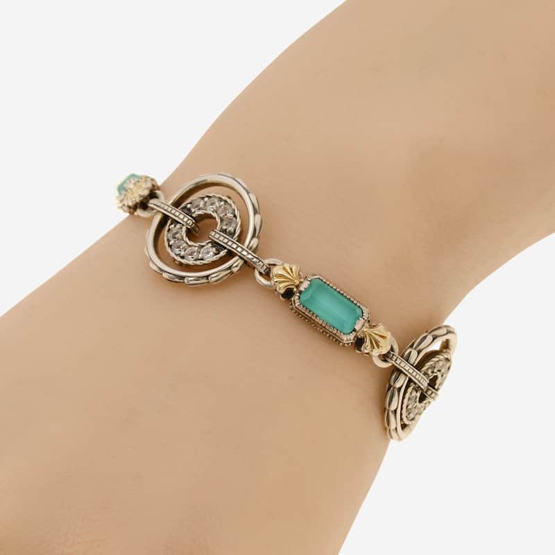 Konstantino Sterling Silver & 18K Yellow Gold, Chalcedony & White Topaz Link Bracelet - 6.5