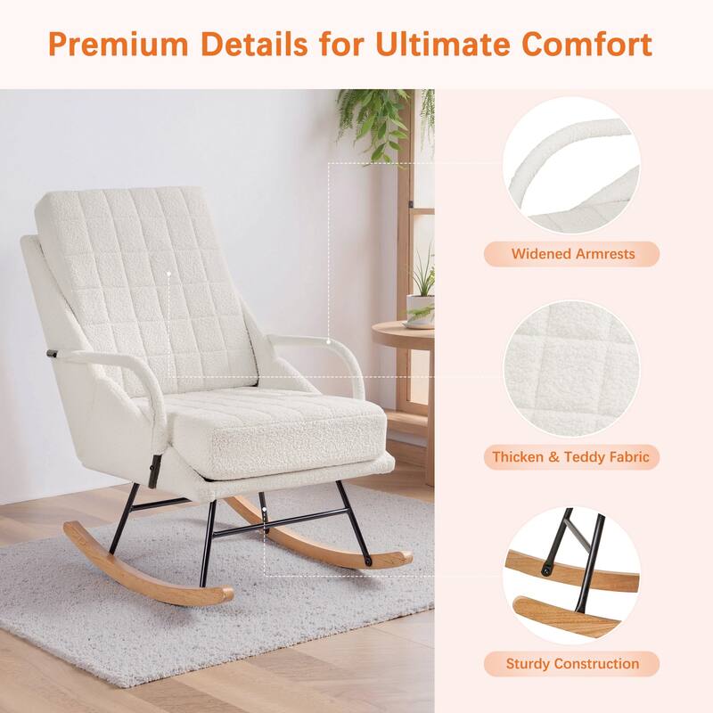 Javlergo Nursery Rocking Chair Upholstered Modern Rocking chair with Wingback & Armrest Tall Back Accent Glider Rocker Chairs