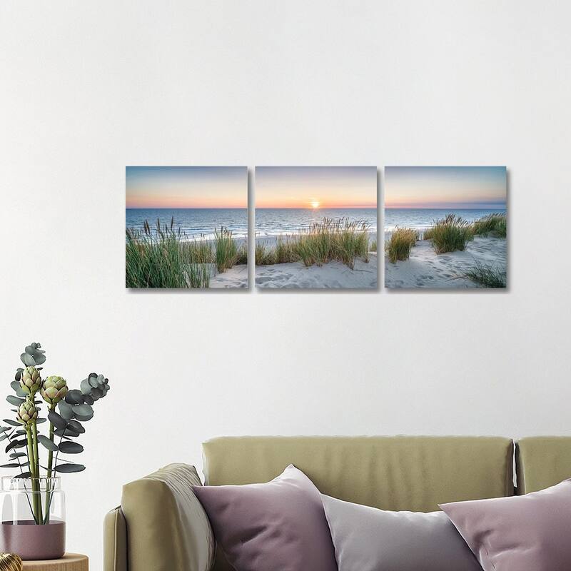iCanvas "Dune beach panorama at sunset" by Jan Becke 3-Piece Canvas Wall Art Set - 16x48x1.5