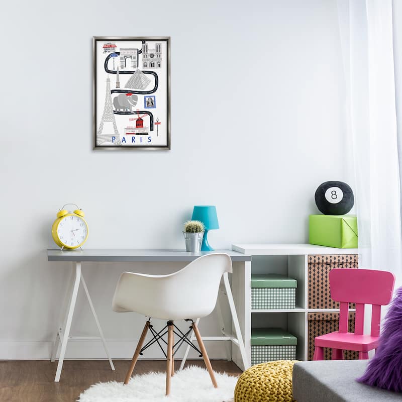 Stupell Paris Whimsical Travel City Framed Floater Canvas Wall Art Design By Carla Daly
