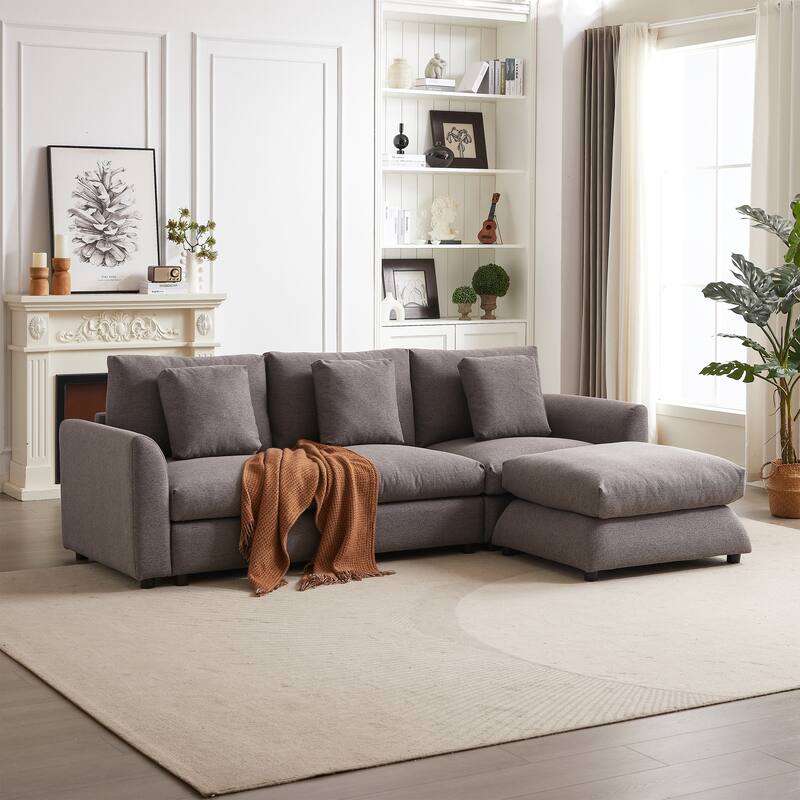 102.2" Fabric L-Shaped Modular Sleeper Sectional Sofa with Ottoman