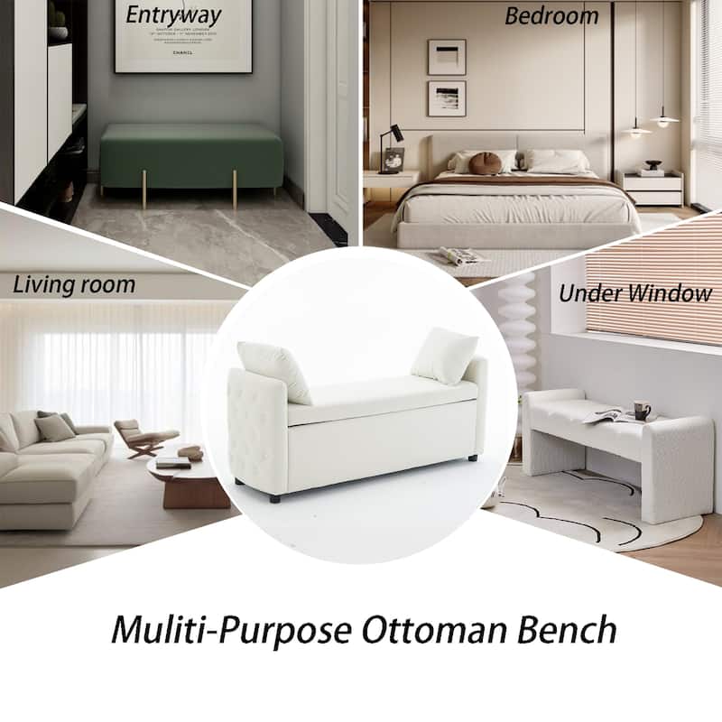 Storage Bench for Bedroom, 60" End of Bed Bench for King Size Bed Modern Upholstered Long Bench with Tufted Arm