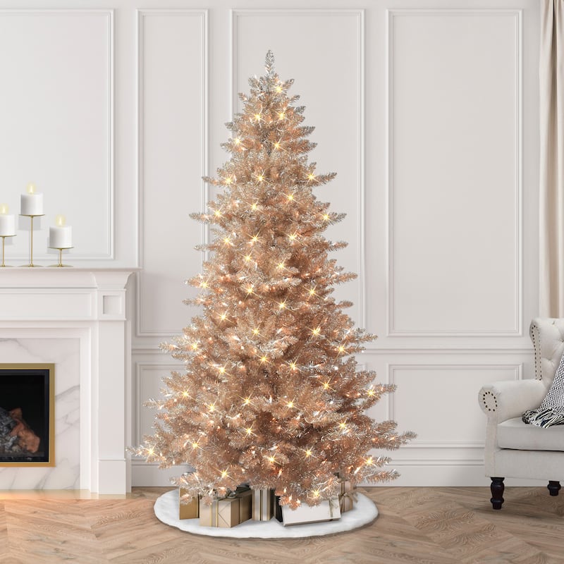 Puleo International 6.5 ft. Pre-lit Rose Gold Royal Majestic Spruce Artificial Christmas Tree - 6.5 Foot