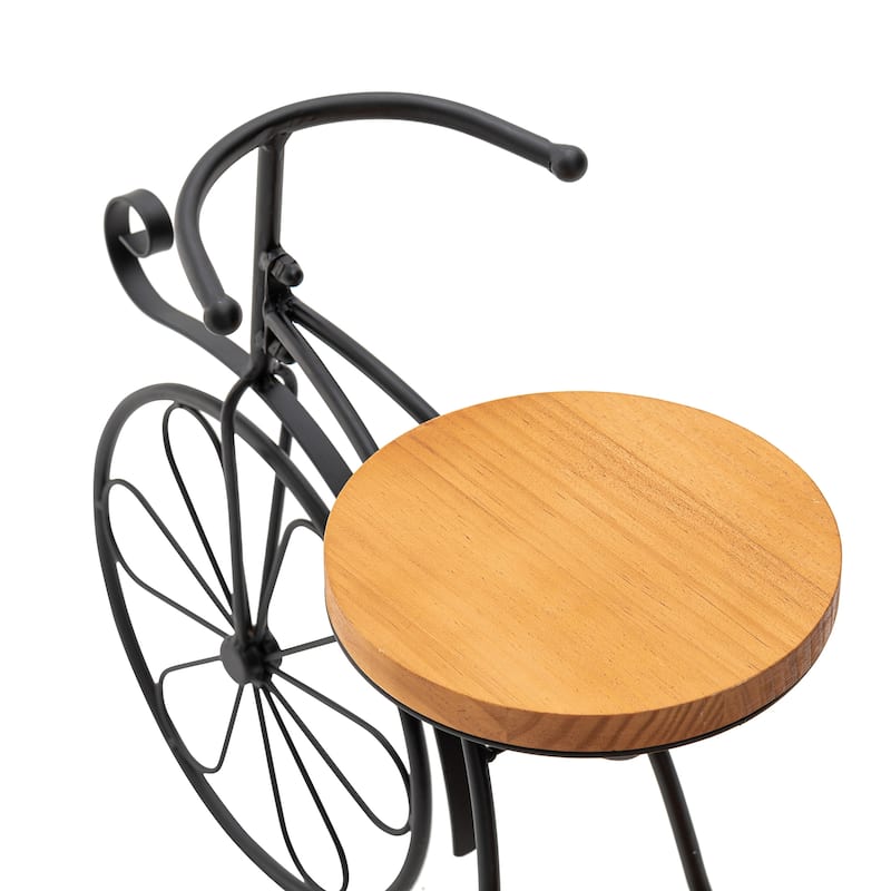 Glitzhome 24"L Spring Metal Tricycle Planter Stands Flower Pot Cart with Wood Trays