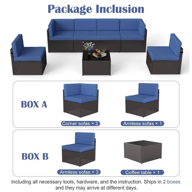 7PC Outdoor Patio Furniture Set, Wicker Patio Sectional Furniture Set with Coffee Table & Cushion for Garden, Backyard, Poolside