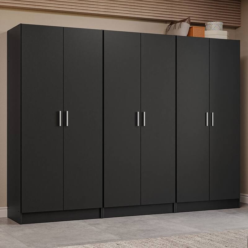 Madesa 6 Doors Wardrobe Storage Cabinet with Ample Shelves 94"L - Black