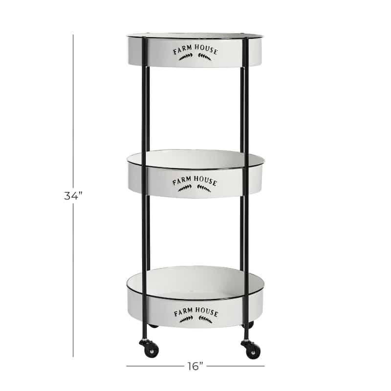 Metal Kitchen Rolling 3 Shelves Storage Cart with Wheels and Black Accents - White - Roche River Decor