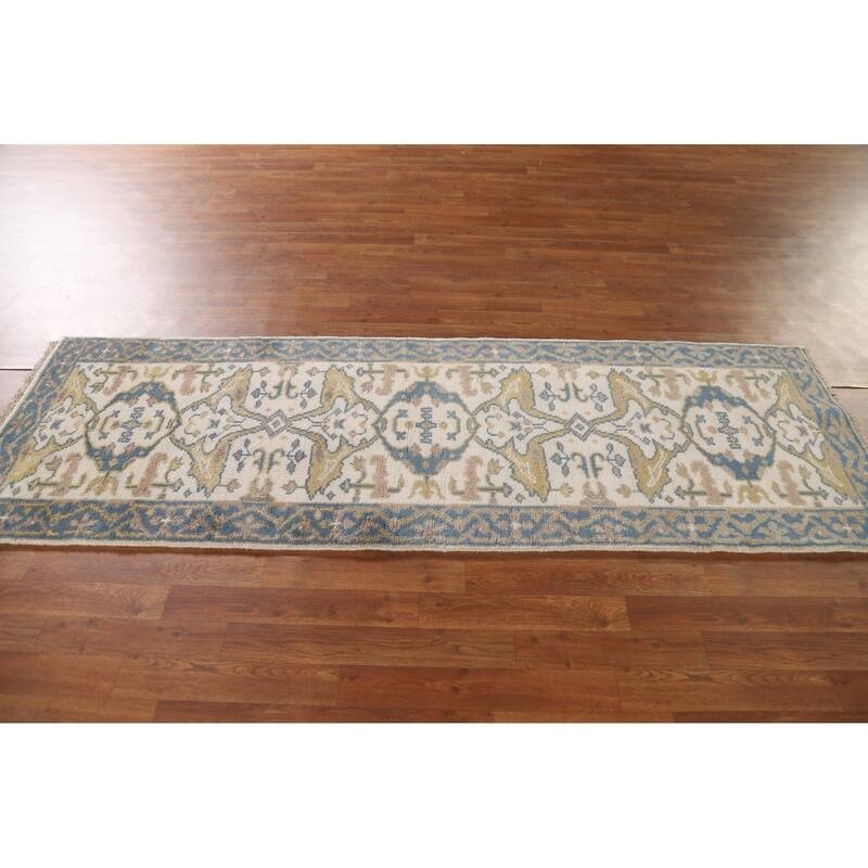 Ivory / Beige Oushak Oriental Runner Rug Handmade Wool Carpet - 2'7"x 7'11"