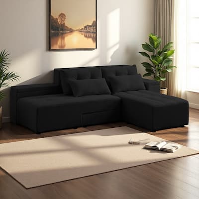 94" Corduroy 3-in-1 Convertible Sectional Sofa with 4 Storage Spaces and 4 Pillows