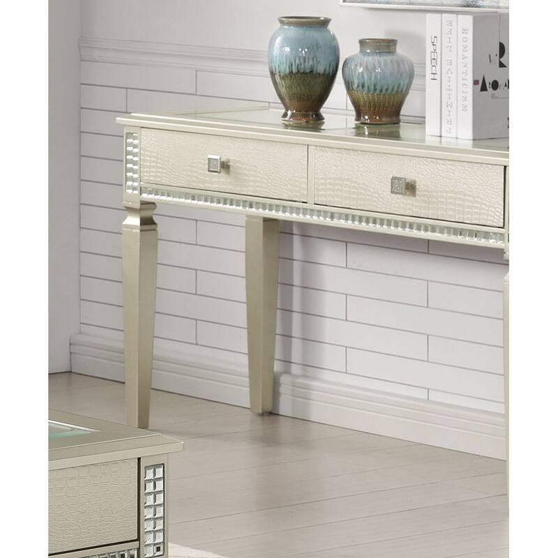 Sofa Table Silver Glam Storage Drawers Table 5mm Tempered Glass Top w/ Diamond Pattern Living Room 1pc Side Table.