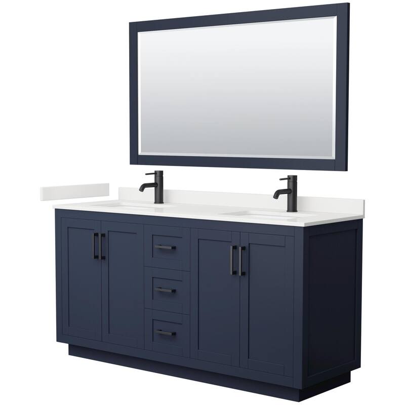 Wyndham Collection WCF292966D-QTZ-UNSM58 Miranda 66" Free Standing - Dark Blue / White Quartz Top / Matte Black