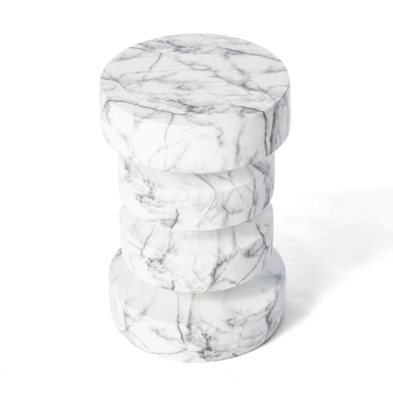 Glitzhome 18"H Modern Antique Gold/White MGO Floating Disks Side Table or Accent Stool - 12"L x 12"W x18"H