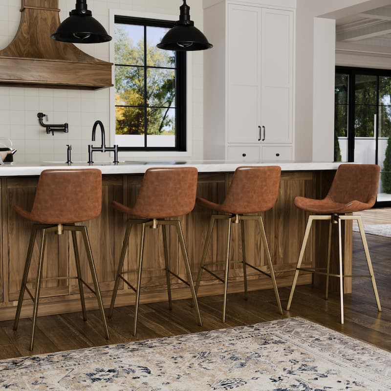 Maven Lane Victor Metal & Vegan Leather Kitchen Dining Stool