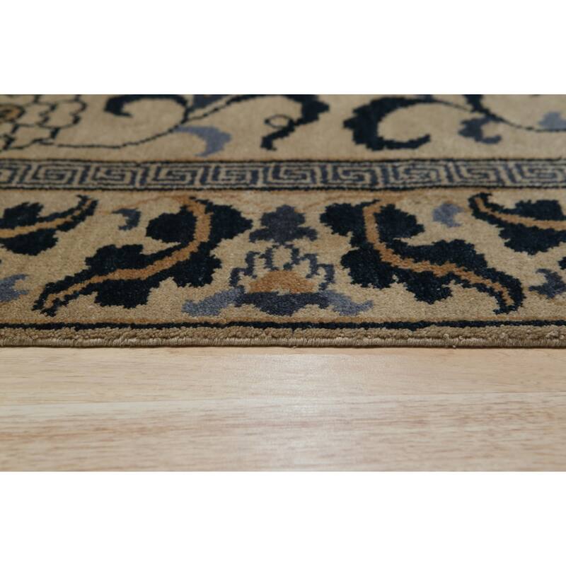 Gold Handmade Wool Transitional Ningxia Rug, 3' x 9'11, Soft Hand Knotted Wool, Elegant Subtle Shading Rug - N/A