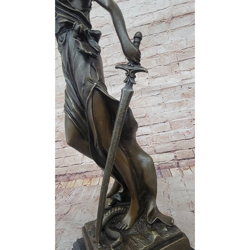 Justica Themis Blind Lady Of Justice Bronze Statue Sculpture On Marble Base By Mayer