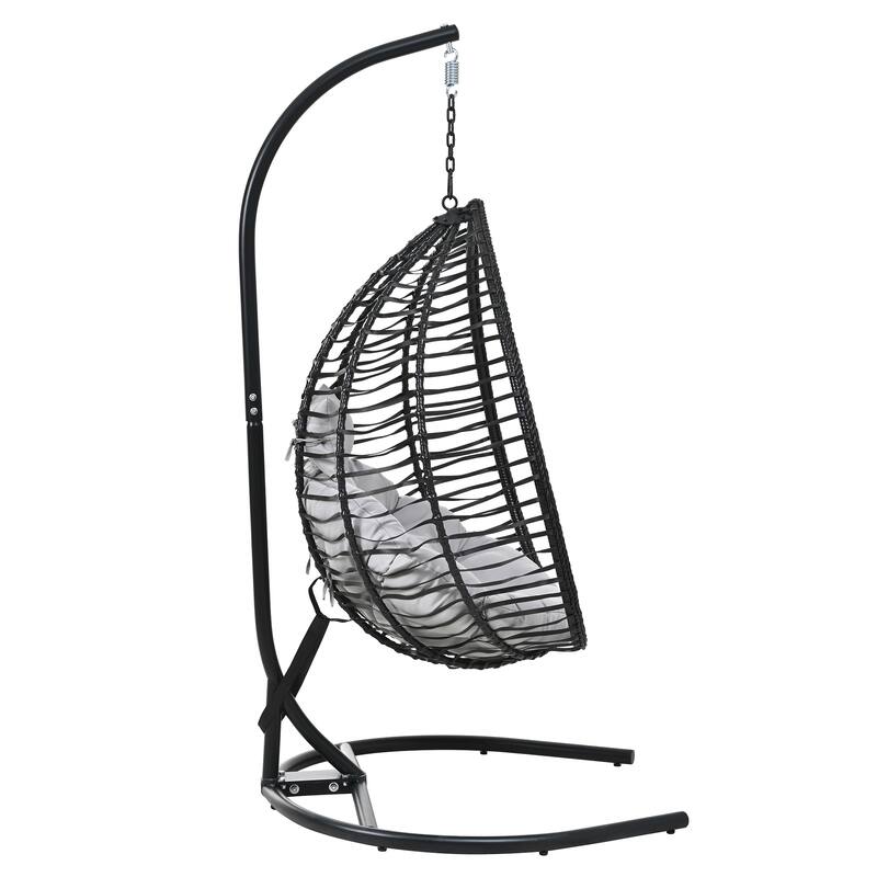 Roomfitters Indoor Outdoor Hanging Egg Hammock Chair with Stand, Wicker Rattan Swing for Patio and Bedroom